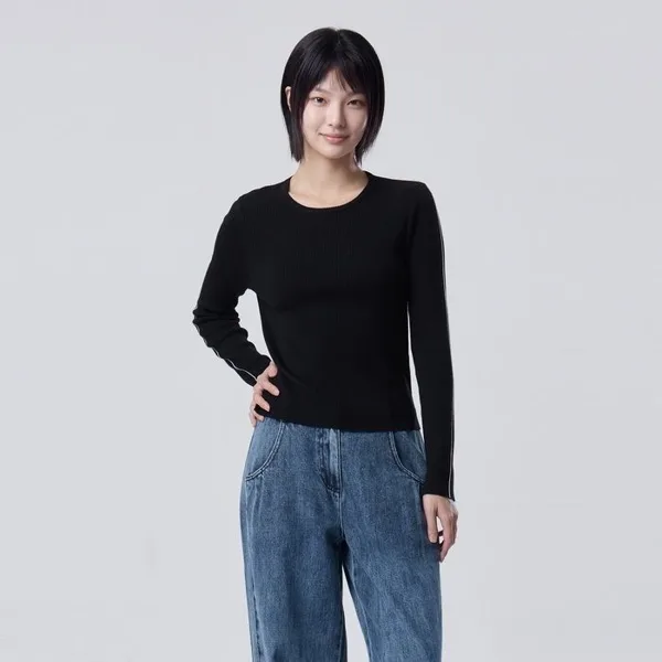라인 배색 슬림 니트_BAKPE2661BK