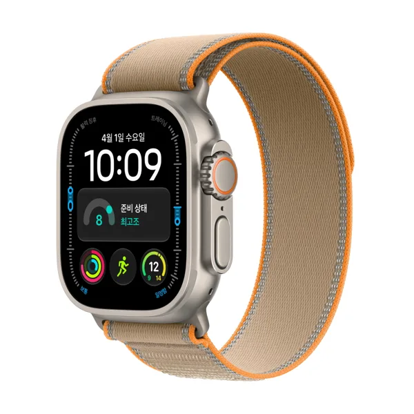 애플워치 울트라 4 셀룰러 내추럴 티타늄, 49mm, 샌드 트레일 루프(M L)