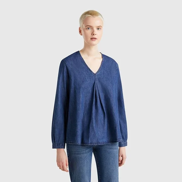 V neck denim blouse_5RZKDQ0BD901