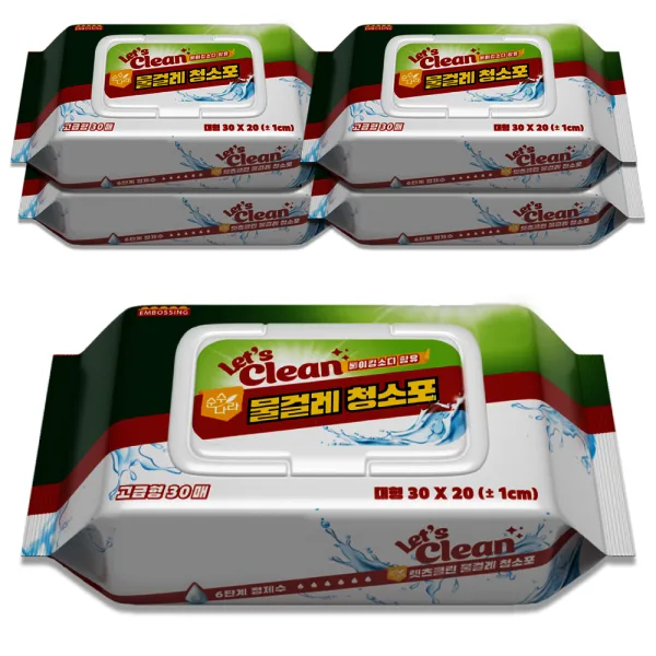 물걸레청소포 대형 5팩/총150매(팩당30매) 렛츠클린 고급형 베이킹소다