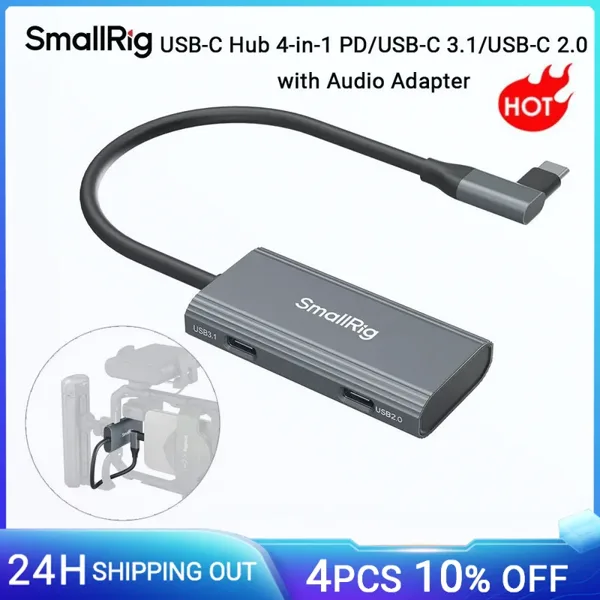 SmallRig USB-C 허브, 4-in-1 PD/USB-C 3.1/USB-C 2.0, 오디오 어댑터 포함, ProRes 비디오 모바일 촬영용, 4K 60fps -4598