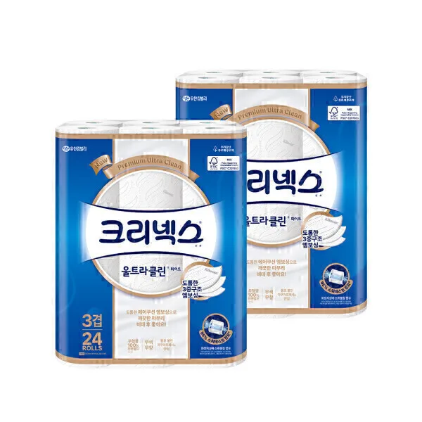 크리넥스 3겹 울트라클린 화이트 25M X 24롤 2팩 화장지