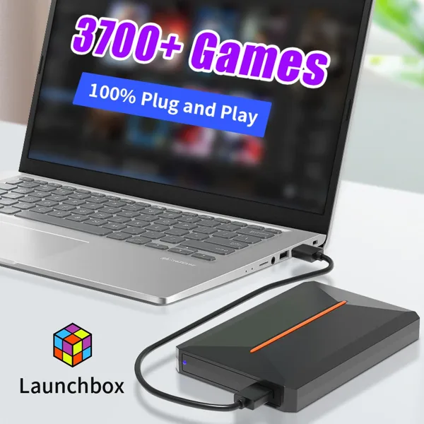 Launchbox 500G 휴대용 게임 HDD 레트로 게임 콘솔, 3760+PC/3D 게임, PS4/PS3/PS2/WiiU/Wii/N64/DC/PS1, Win PC/노트북용