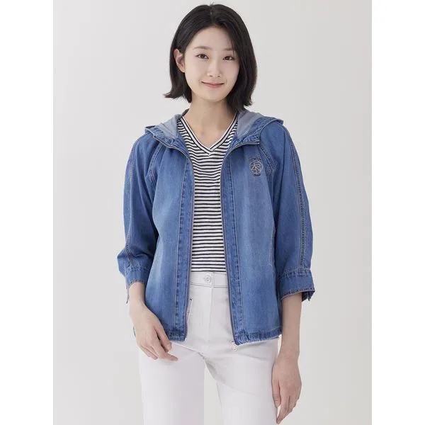 데님 후드 레글런 코트 LCCAP331_BL