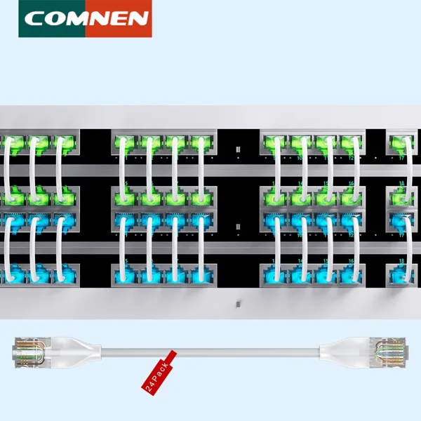 COMNEN 24 팩 이더넷 조명 패치 케이블 스위치 Ps5 라우터 Xbox 컴퓨터 용 유연한 슬림 Cat6a 10G POE LAN 케이블