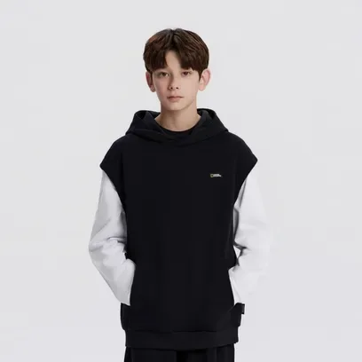 K253UHD030 레이어드 후드 티셔츠 CARBON BLACK