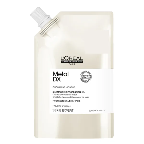 [손상염색모발용/대용량 1L] 로레알 프로페셔널 메탈 디엑스 샴푸 리필 1000ML 부드러운 실크 윤기 샴푸