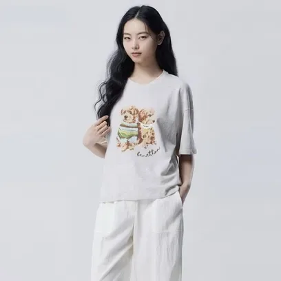 퍼피 프린팅 반팔 티셔츠_BATS05611IV