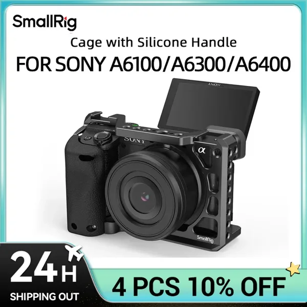 SmallRig DSLR 카메라 케이지 리그, 실리콘 핸드그립 핸들 및 콜드 슈, 소니 A6100, A6300, A6400 카메라 3164