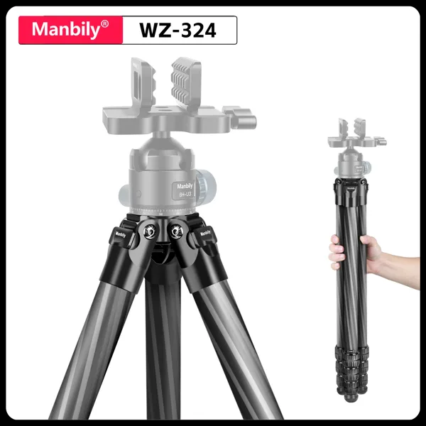 Manbily WZ-324 탄소 섬유 삼각대 및 44mm 직경 새들 볼 헤드 BH-U3,32mm 튜브 헌팅 세트(* 클램프는 제거할 수 없습니다)