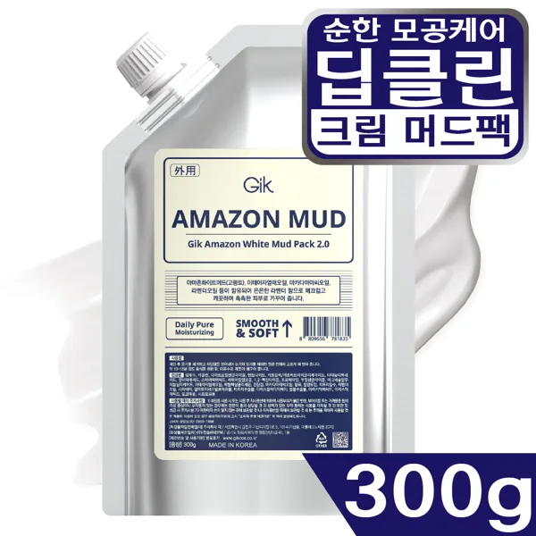 GIK 아마존 화이트 워시오프 모공 딥 케어 크림 진정 정화 머드 팩 300ml, 1개