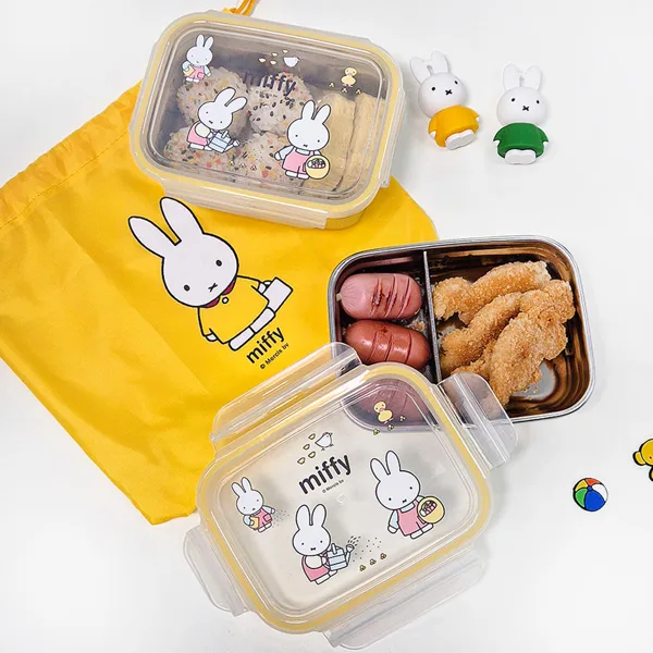 미피 스텐 사각 2단 가방 도시락통 세트