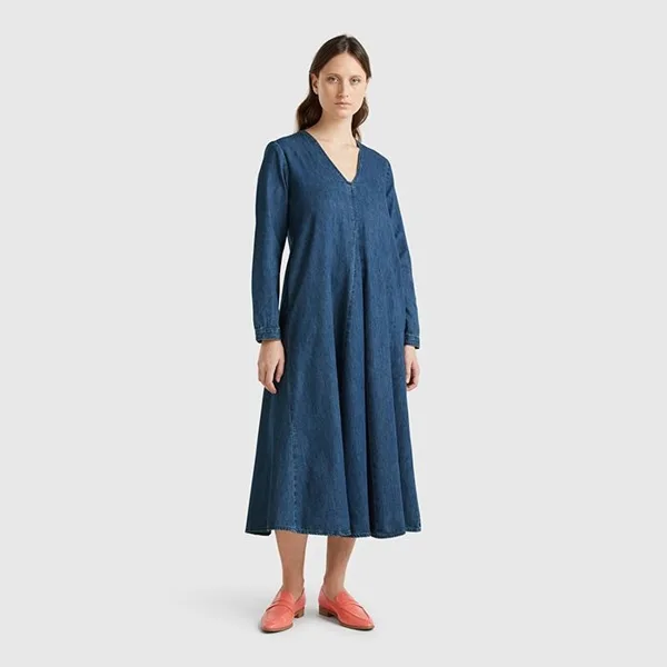 Deep v neck denim long dress_4RZKDV0AY901
