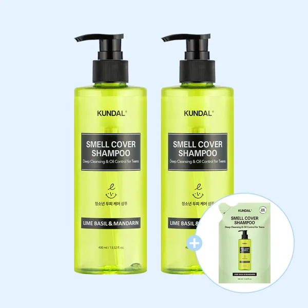 쿤달 올데이 정수리 스멜커버 청소년샴푸 400ml 2개+ 리필 380ml 라임바질앤만다린