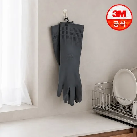 3M 걸어쓰는 고리형 그레이 라텍스 고무장갑 5개 세트 + 수세미 증정