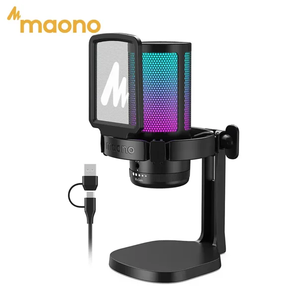 MAONO DGM20 USB 게이밍 마이크 (PC용, RGB 조명, 노이즈 감소, 탭-투-뮤트, 게인 컨트롤, 디스코드 스트리밍, 팟캐스트용)