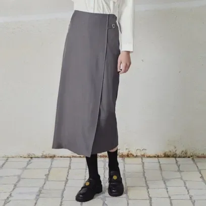 (더틸버리) 사이드 버클 H라인 랩 스커트 TS3M0SK031