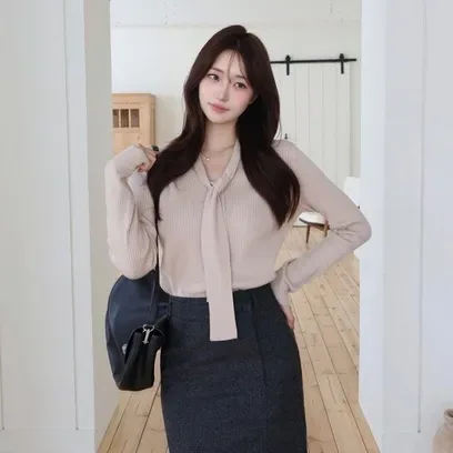 (더아이잗) 골지 타이넥 풀오버 니트 ISUP1PO415