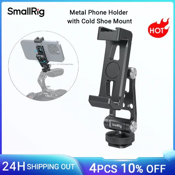 DJI RS 3 /RS 3 Pro/ RS 3 Mini /RS 4Pro/RS 4 w 콜드 슈 4382용 콜드 슈 마운트 전화 지원이 포함된 SmallRig 금속 전화 지원