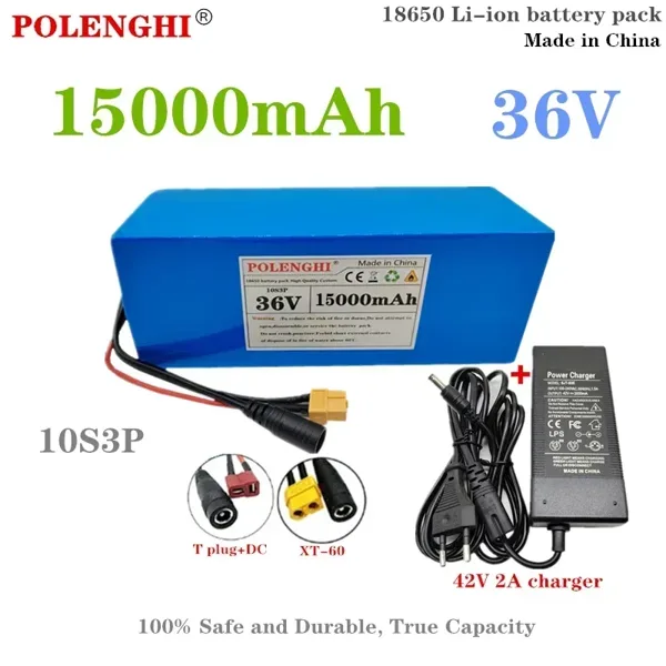 POLENGHI XT-60/T 플러그 10S3P 36V 15000mAh 18650 충전식 리튬 이온 배터리 팩, 내장 BMS 회로 보호 보드