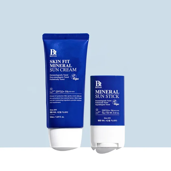 벤튼 선케어 2종세트 (스킨핏 미네랄 선크림 50mL + 무기자차 선스틱 SPF50+/PA++++ 15g)