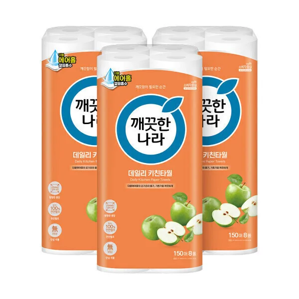 깨끗한나라 데일리 키친타올 150매 8롤 3팩