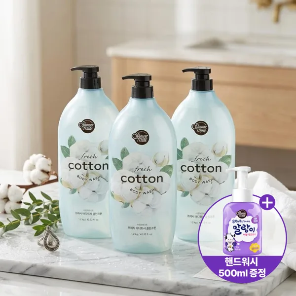 샤워메이트 프레시 바디워시 클린 코튼향 1.2kg X3개 +핸드워시 500ml