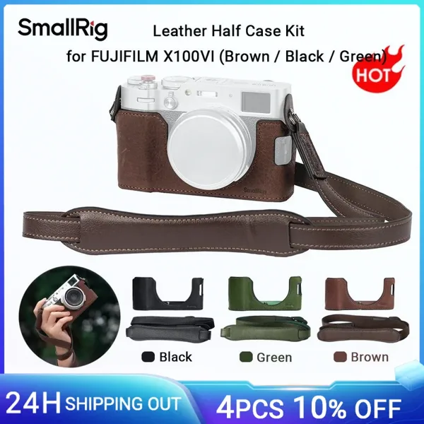 SmallRig X100VI 하프 가죽 케이스 키트(어깨 끈 포함), FUJIFILM X100VI 4699용 레트로 스타일 가죽 카메라 하프 가죽 케이스
