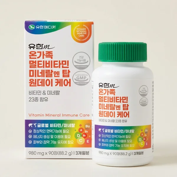 유한메디카 온가족 멀티비타민 미네랄 엔 탑 원데이 케어, 90정, 4개