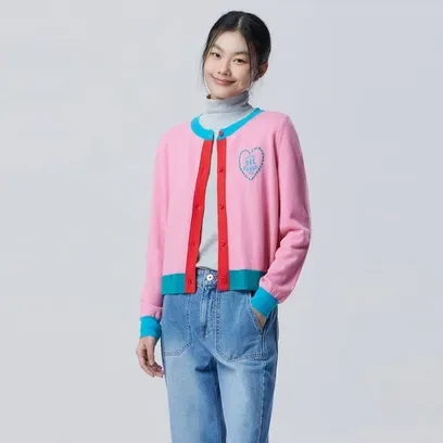 컬러 배색 하트 가디건_BAKCF2611PK