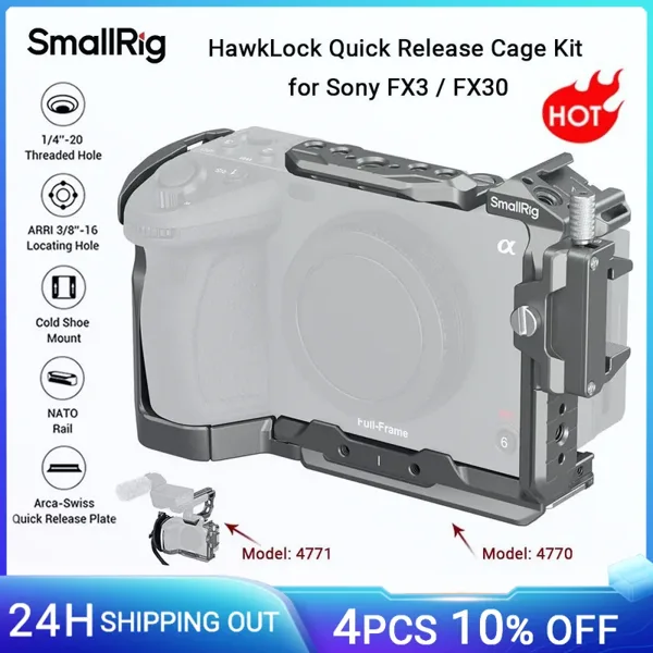 SmallRig FX30 케이지 HawkLock 퀵 릴리스 Sony FX3 / FX30용 케이지 키트(케이블 클램프 포함) 콜드 슈 NATO 레일 -4770