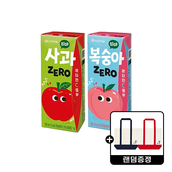 롯데칠성 히야 제로 복숭아+사과 200ml 각 24팩 총 48팩