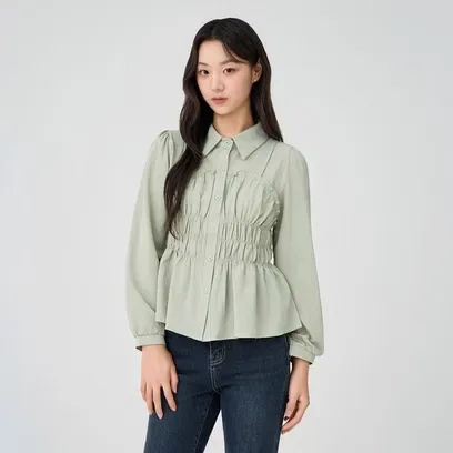 (JJ지고트) 링클 스모킹 뷔스티에 블라우스 GSAP0BLP11