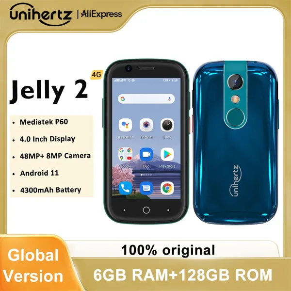 Unihertz 젤리 2 미니 스마트폰, 6GB, 128GB, 안드로이드 11, Helio P60, 옥타 코어, 잠금 해제 NFC 휴대폰, 16MP 적외선 휴대폰