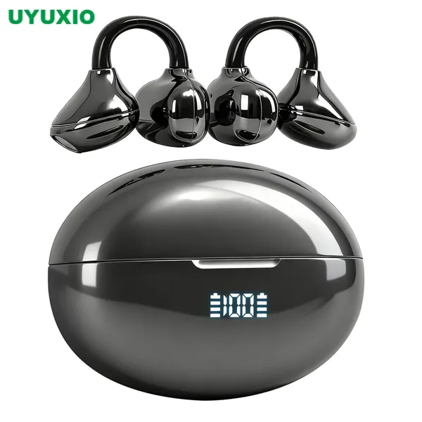 UYUXIO 클립 이어 오픈 이어버드 BT 5.4 헤드폰 IPX7 방수 헤드셋 클립형 이어폰 마이크 포함 스포츠 러닝용