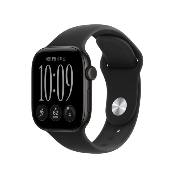 공식 애플워치 12 GPS 42mm 블랙 알루미늄, 블랙 스포츠 밴드 (S/M) MJEA4KH/A