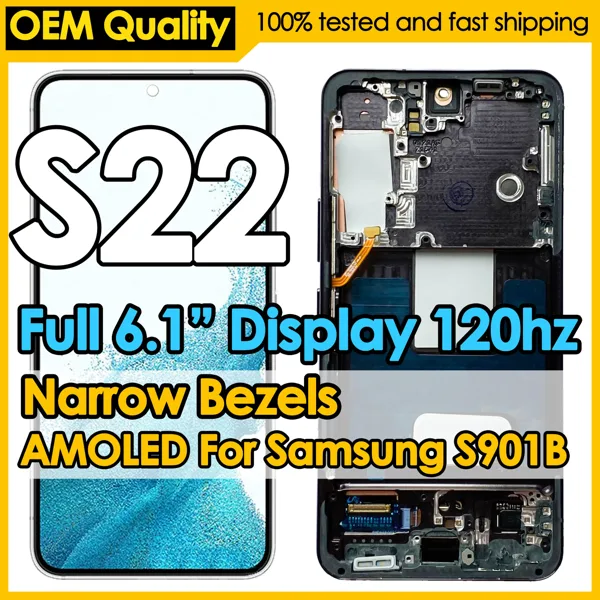 삼성 갤럭시 S22 디스플레이 화면 교체용 OEM 다이나믹 AMOLED 120Hz S901B S901B/DS LCD 터치 디지타이저 어셈블리