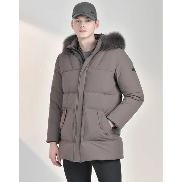 남성 그레이 후드 FUR 탈부착 중기장 점퍼 DGJU4D815G2