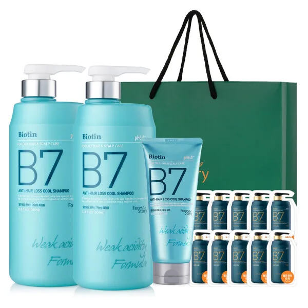 B7 약산성 쿨 탈모 샴푸 선물세트 1000ml+1000ml+200ml+10매