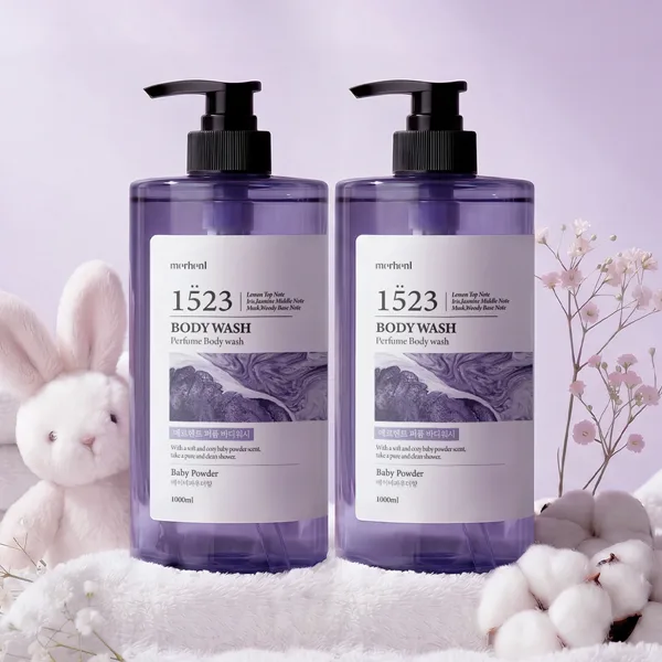 메르헨트 퍼퓸 대용량 바디워시, 베이비파우더, 1L, 2개