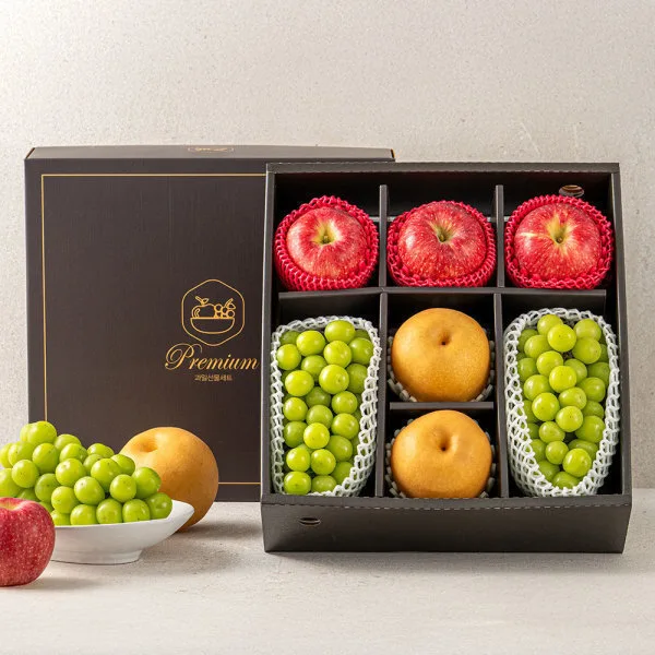 프리미엄 과일 선물세트 3kg 사과3과+배2과+샤인머스켓2수