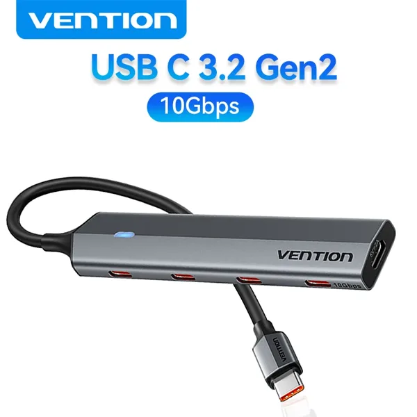 Vention USB C 3.2 Gen2 허브 4포트 타입 C 어댑터 알루미늄 합금 냉각 10Gbps 스플리터 아이폰 17 삼성 맥북용
