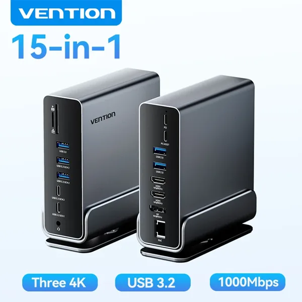 Vention 15-in-1 USB C 도킹 스테이션 4K@60Hz HDMI DP 트리플 모니터 허브 USB 3.2 PD 100W 어댑터 윈도우 맥북 HP 노트북용