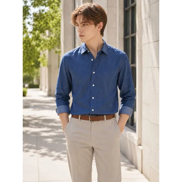 네이비 면 데님 셔츠 MASH4A001N2
