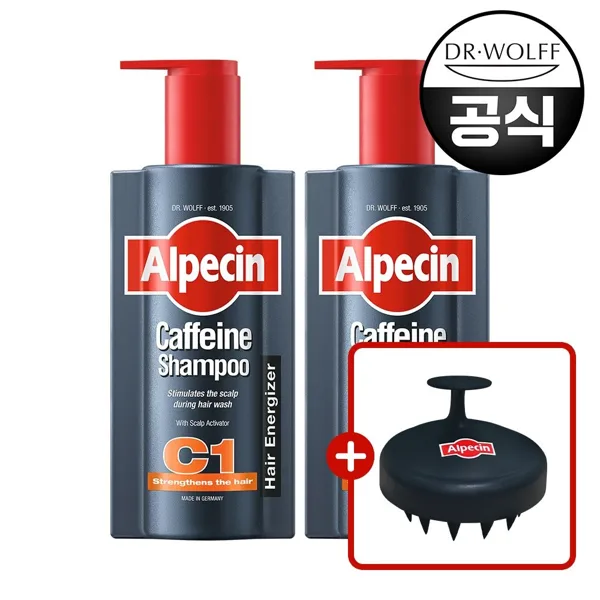 알페신 카페인샴푸 C1 600ml (펌프형) 2개+두피브러쉬