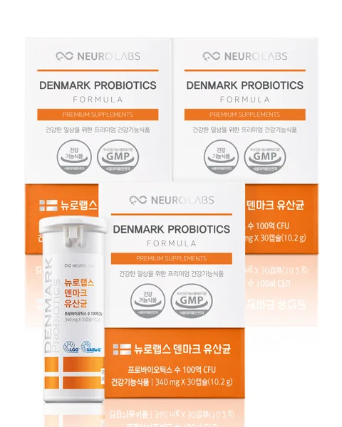 뉴로랩스 덴마크 유산균 LGG 프로바이오틱스 100억 유아블라 장 건강 30캡슐, 6개