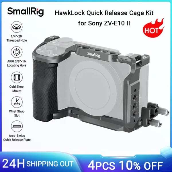 SmallRig ZV-E10 II 케이지, 실리콘 손잡이 포함, HawkLock 퀵 릴리스 플레이트 포함 -4949
