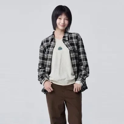 와펜 체크 블라우스_BABLE4661BK