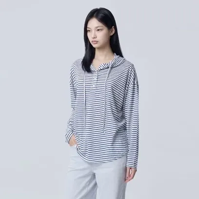 스트라이프 후드 티셔츠_BATSE1641BL