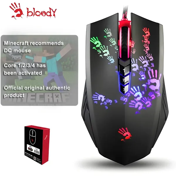 A4Tech 블러디 A60 게이밍 마우스, RGB 마우스, 드래그 클릭, 6200 CPI, 8 매크로 키, X'글라이드 메탈 부트, 1000Hz 조절 가능